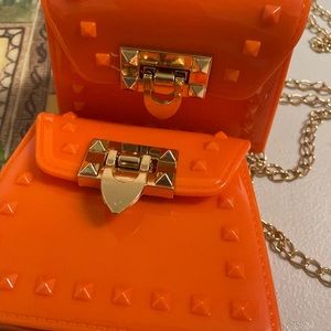 Mini Jelly bags neon orange with gold hardware